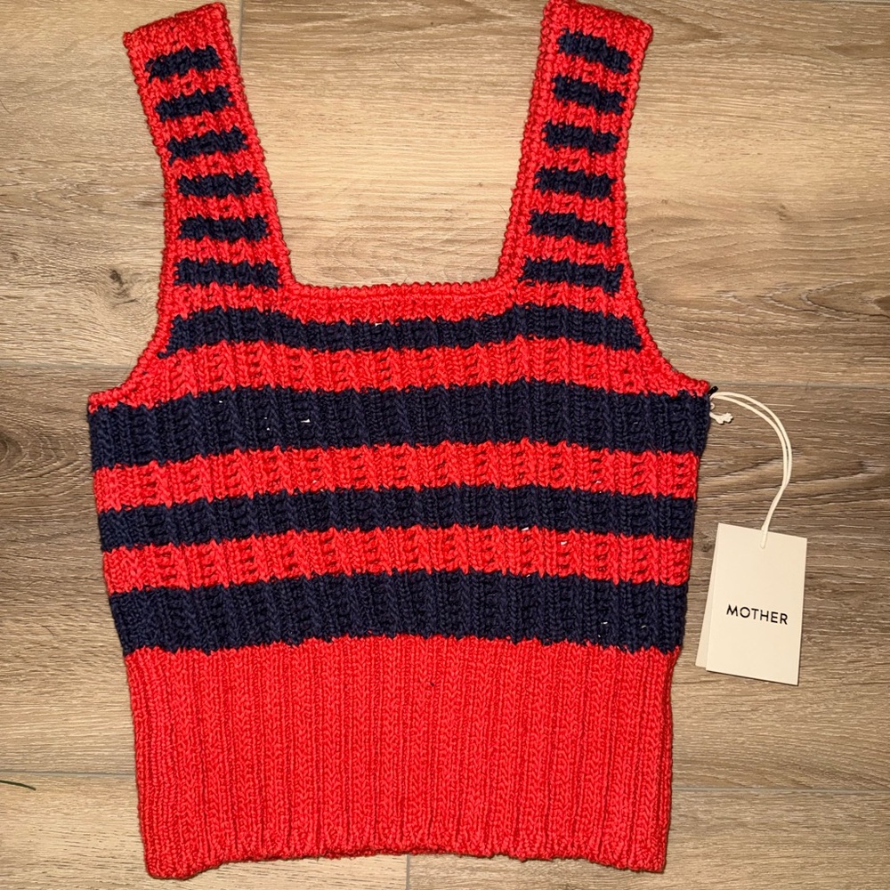 NWT Mother Try Outs Red Blue Stripe The Crochet Tank Top Shirt Small S
